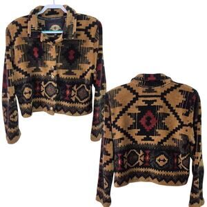 County Canada Cheyenne Southwest Brown Black Red Fleece Jacket Sweater Cardigan